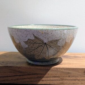 Studio Pottery Stoneware Bowl | Leaf Motif | Signed “Wizard of Clay”